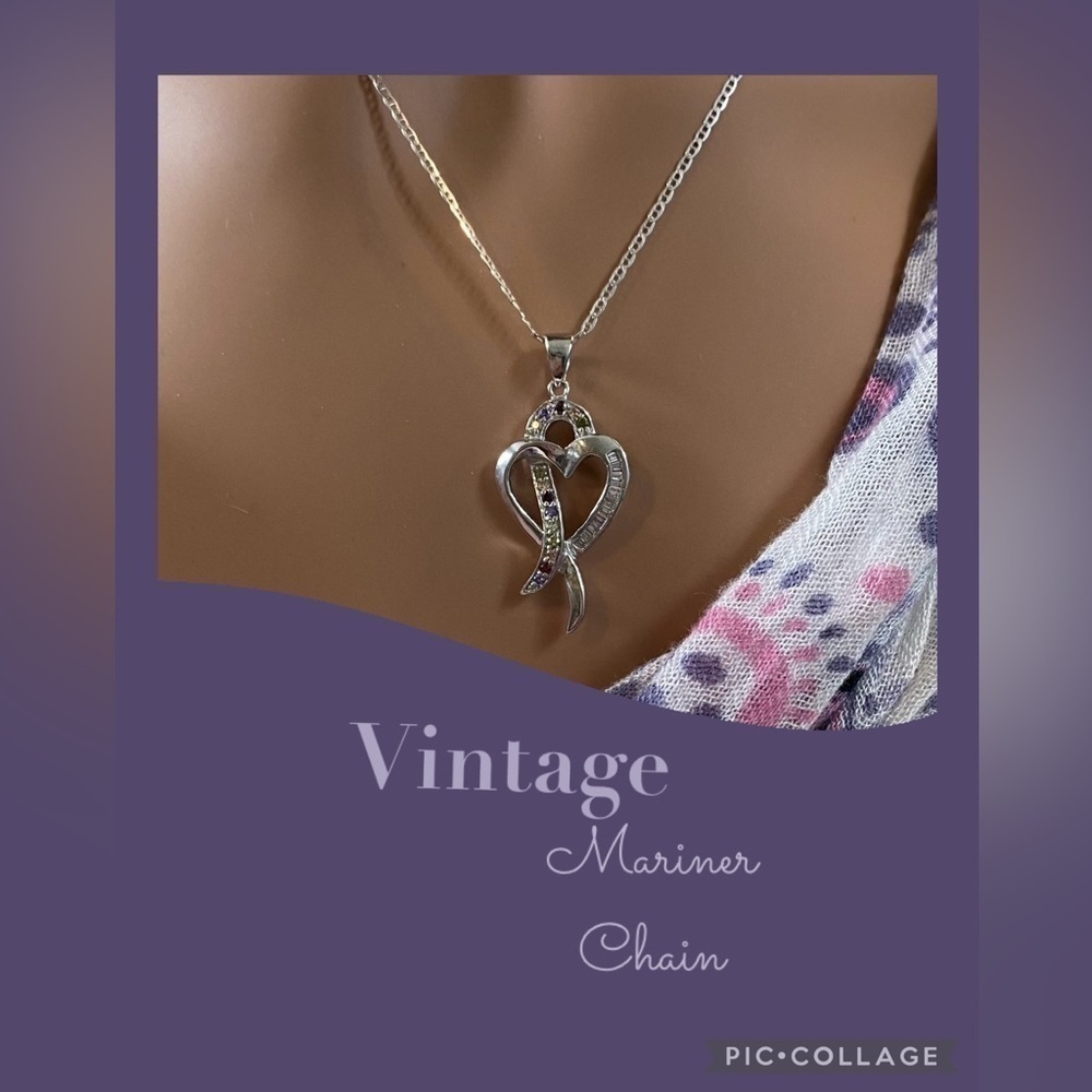 925 Italy Colored & Clear CZ Loop Open Heart Mariner Necklace & Earring Set Firm - Picture 4 of 15